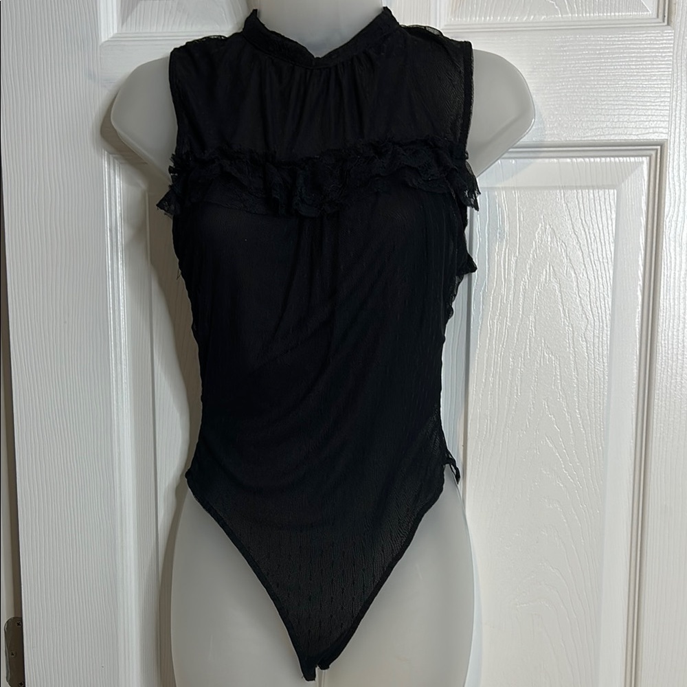 Forever 21 Black Lace Detail‎ Bodysuit S New